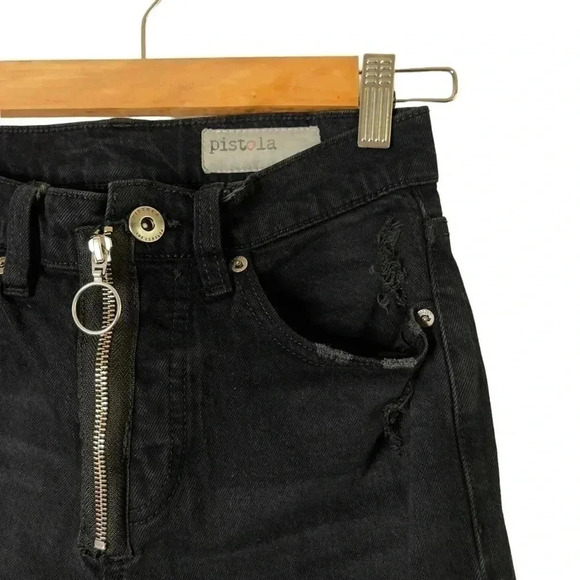 Pistola ‘Nico Into The Void’ Distressed  Ring Zipper Black Denim Jeans Size 25 - Picture 5 of 10